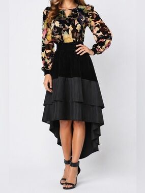 bebe Vintage Y2K Velvet Top and Asymmetrical Skirt Set